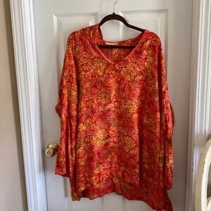 Soft Surroundings 3X plus burnt orange, floral, print, hooded, cover-up, or top